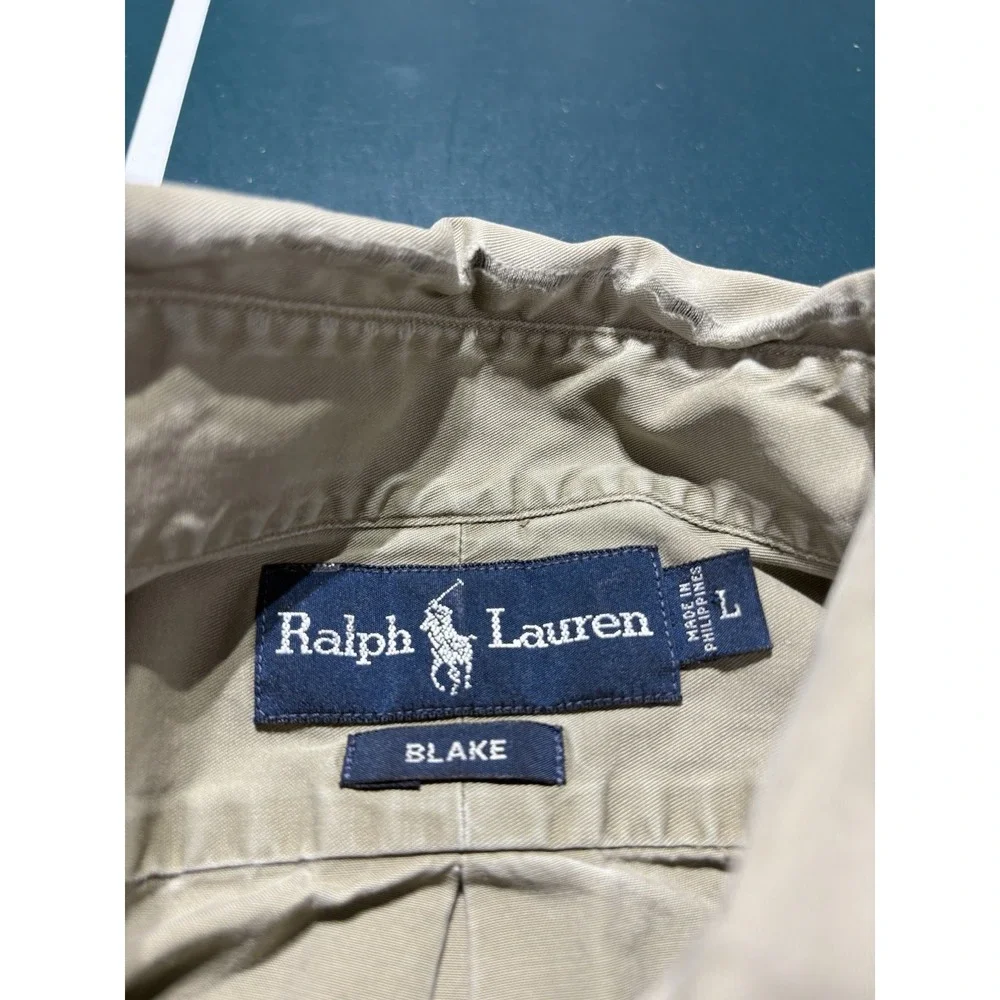 Vintage Polo Ralph Lauren Blake Shirt Men's Large Beige Cotton Button Down 90s
